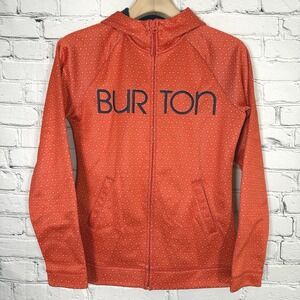 Burton WB Peak Hoodie Size M Colombo Orange Dryride Full-Zip Snowboard Polka Dot